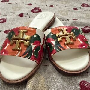 Tory Burch Multicolor Floral Sandals with Gold Logo